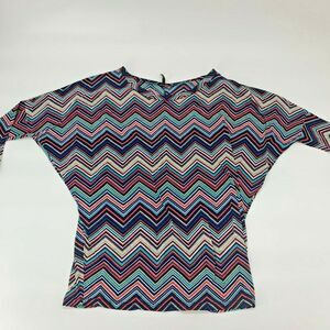Mon Ami Womens Top Shirt Dolman Batwing Sleeve Chevron Print Women's Size Large